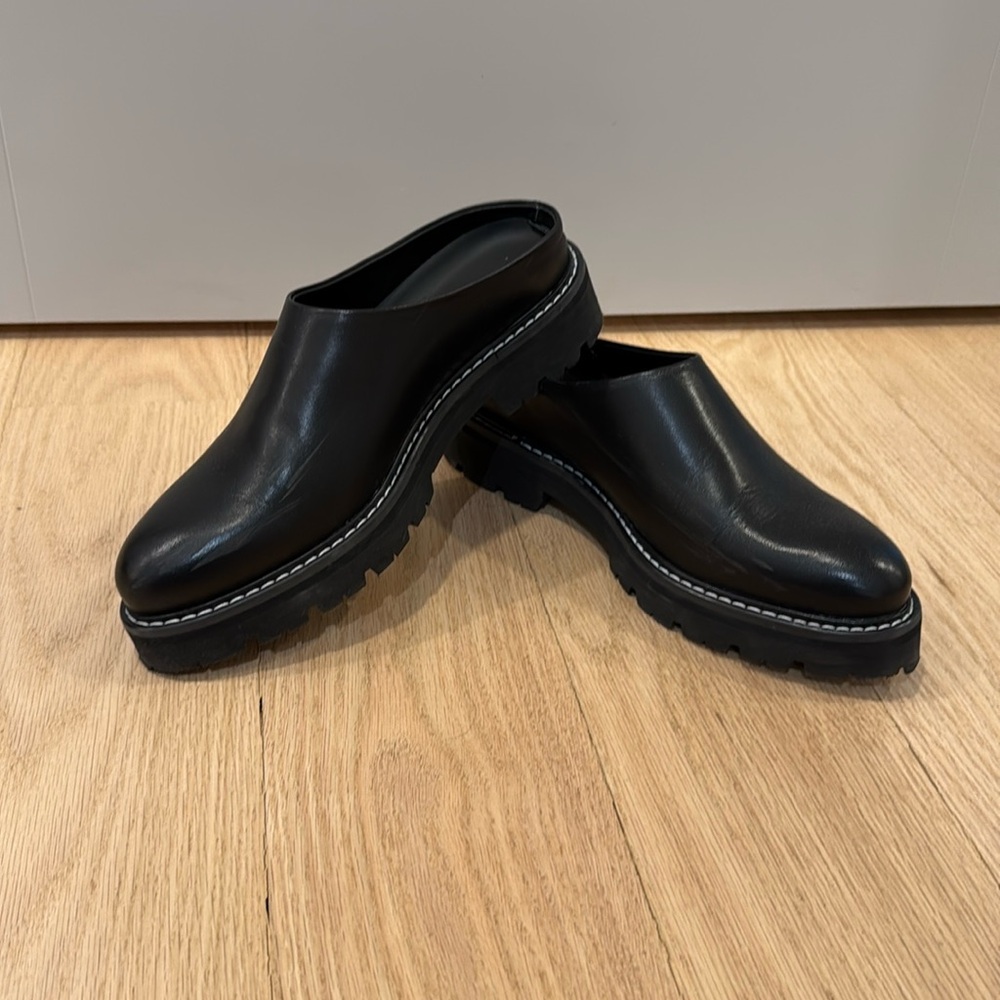 Jenni Kayne Black Leather Lug Sole Mules